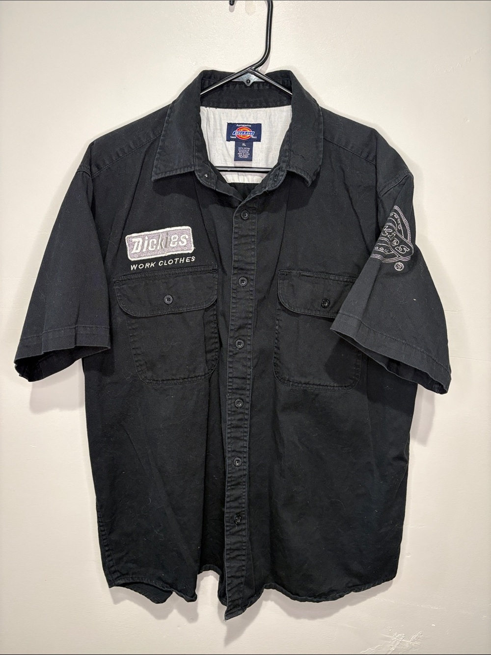 Dickies Black Short-Sleeve Button-Down Work Shirt with Logo Patches - XL